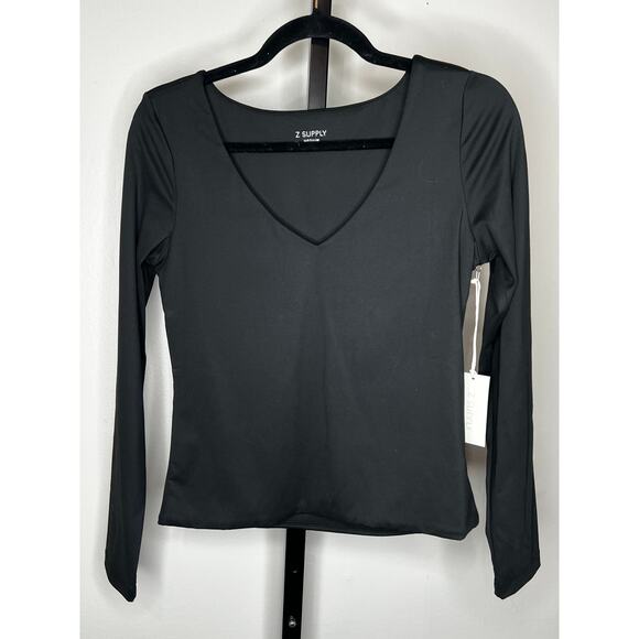 Z SUPPLY Black Long Sleeve V-Neck Stretch Top – Women’s Medium NWT - Picture 2 of 7